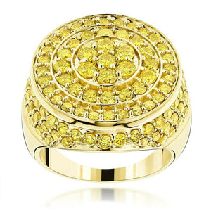 4Ct Round Cut Yellow Sapphire Halo Men Engagement Ring 14K Yellow Gold Finish