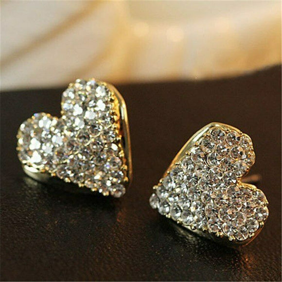 2.1ct Round Cut Diamond Heart Shape Design Stud Earrings 14k Yellow Gold Finish