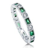 2Ct Baguette Cut Green Emerald Diamond Milgrain Wedding Band 14K White Gold Over