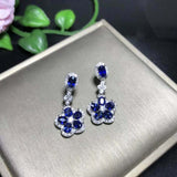 2.6ct Oval Cut Blue Sapphire Diamond Floral Drop Earrings 14k White Gold Finish