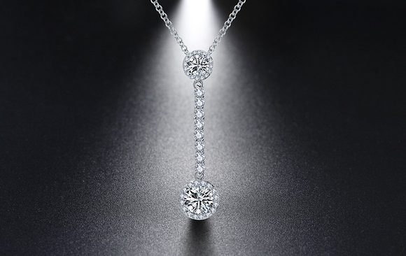 1.4ct Round Cut  Diamond Wedding Party Pendant Chain Long 14k White Gold Finish