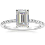 4ct Emerald Cut VVS1D Diamond Engagement Ring 14k White Gold Finish Round Accent