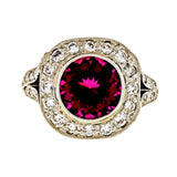 2.5ct Round Cut Pink Ruby Engagement Ring Halo Split Shank 14k White Gold Finish