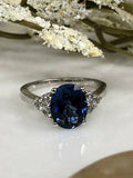 2ct Oval Cut Blue Sapphire Fancy Solitaire Engagement Ring 14k White Gold Finish