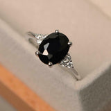 2ct Oval Black Diamond Engagement Ring Petite Round Accent 14k White Gold Finish