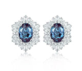 3ct Stud Earrings Oval Cut London Blue Topaz Cocktail  14k White Gold Finish