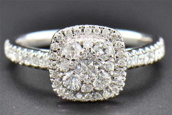 3Ct Princess Round Cut Diamond Cluster Halo Engagement Ring 14K White Gold Over