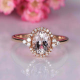 2.1ct Oval Cut Peach Morganite Diamond Halo Solitaire Ring 14k Rose Gold Finish