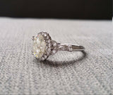 1.5Ct Oval Cut Diamond Leaf Design Accent Engagement Ring 18K White Gold Finish