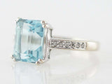 3ct Emerald Cut Blue Aquamarine Accent with Solitaire Ring 14k White Gold Finish