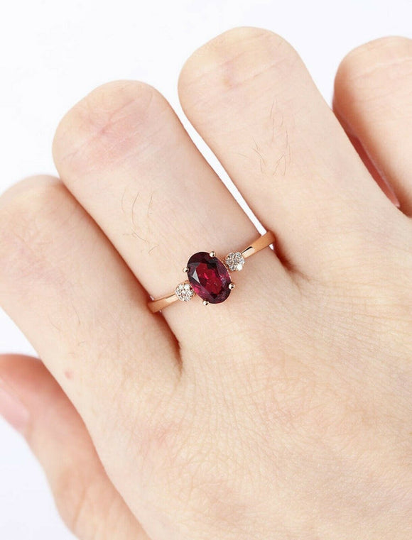 1ct Oval Cut Pink Ruby Engagement Ring Cluster Solitaire 14k Rose Gold Finish