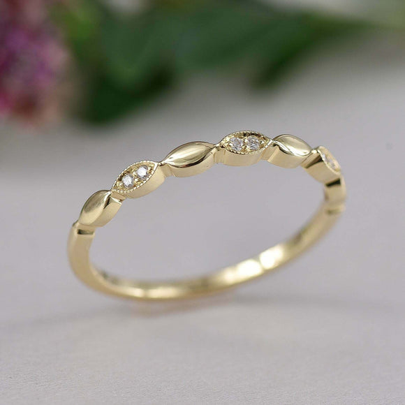 Vintage Half Eternity Wedding Band 0.5ct Round Cut Diamond 14k YellowGold Finish