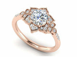 Flower Milgrain Halo Engagement Ring 2.2ct Round Cut Diamond 14k RoseGold Finish