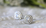 Halo Bridal Stud Earrings 1ct Round Brilliant Cut Diamond 14k White Gold Finish