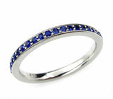 1.5ct Round Cut Blue Sapphire Full Eternity Wedding Band 18K White Gold Finish