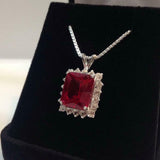 2.6ct Pink Ruby Pendant Radiant Cut Diamond Halo 14k White Gold Finish NO CHAIN