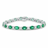 20Ct Oval Cut Green Emerald Diamond Gatsby Tennis Bracelet 14K White Gold Finish