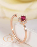 1ct Oval Cut Pink Ruby Diamond Halo Open Cuff Engagement Ring 14k Rose Gold Over