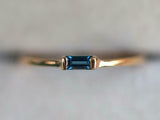 0.4ct Baguette Cut Blue Topaz Minimalist Engagement Ring 14k Yellow Gold Finish