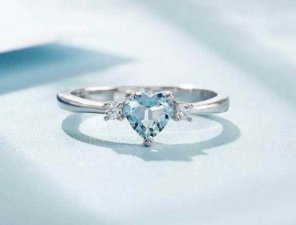 1ct Heart Cut Blue Aquamarine Engagement Ring Diamond Trilogy 14k WhiteGold Over