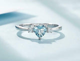 1ct Heart Cut Blue Aquamarine Engagement Ring Diamond Trilogy 14k WhiteGold Over