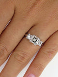 3.5Ct Asscher Cut Trilogy Engagement Ring 18K White Gold Finish Round Accents