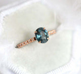 1.3ct Oval London Blue Topaz Engagement Ring 14k Rose Gold Finish Diamond Accent