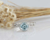 1.5ct Round Cut Blue Aquamarine Halo Vintage Bridal Set Ring 14k White Gold Over