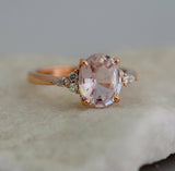 1.1ct Oval Cut Peach Morganite Unique Trendy Engagement Ring 14k Rose Gold Over