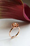 0.25ct Round Cut VVS1D Diamond Engagement Ring Lotus Flower 14k Rose Gold Finish