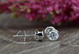 1ct Round Cut VVS1D Diamond Bezel Screwback Stud Earrings 14k White Gold Finish