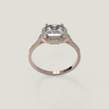 1.3ct Asscher Cut Diamond Engagement Ring Round Accent Halo 14k Rose Gold Finish