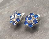 2.5ct Stud Earrings Round Cut Blue Sapphire Floral Cluster 14k White Gold Finish