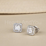 2ct Princess Cut Simulated Diamond Halo Women Stud Earrings 14K WhiteGold Plated