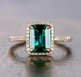 4Ct Green Emerald Diamond Halo Engagement Ring for Women 14K Rose Gold Finish