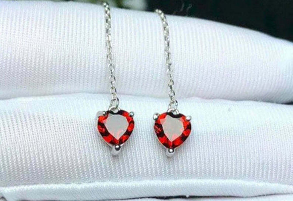 0.5ct Heart Cut Red Garnet Drop Dangle Earring Women 14k White Gold Finish