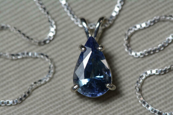 2.5ct Blue Sapphire Pendant Pear Cut Solitaire 14k White Gold Finish NO CHAIN