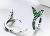 2Ct Round Cut Green Emerald Leaf Design Trendy Hoop Earrings 14K White Gold Over