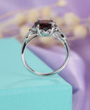 1.5ct Round Cut Red Garnet Solitaire Butterfly Accent Ring 14k White Gold Finish