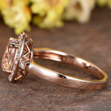 2.1ct Oval Cut Peach Morganite Engagement Ring Halo Trilogy 14k Rose Gold Finish