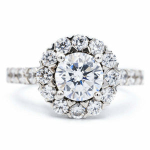 2.6ct Round Diamond Accents Halo Solitaire Engagement Ring 14k White Gold Finish