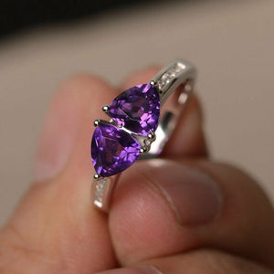 2ct Trillion Cut Purple Amethyst Two Stone Engagement Ring 14k White Gold Finish