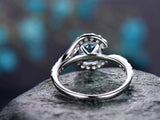 2Ct Round Cut Blue Aquamarine Swirl Twist Engagement Ring 14K White Gold Finish