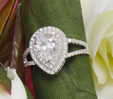 Double Halo Split Shank Engagement Ring 3ct Pear Cut Diamond 14k White Gold Over