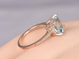 1ct Cushion Cut Blue Aquamarine Solitaire Engagement Ring 14k Rose Gold Finish