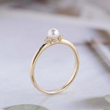 0.4ct Round Diamond Pearl Trilogy Solitaire Engagement Ring 14k Yellow Gold Over