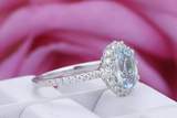 2ct Oval Blue Aquamarine Engagement Ring Diamond Halo Women 14k White Gold Over