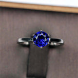 1ct Round Cut Blue Sapphire Engagement Ring 6 Prong Solitaire 14k WhiteGold Over