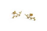 0.15ct Round Cut Diamond Leaf Style Stud Earrings Women 14k Yellow Gold Finish