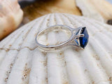 2.1ct Cushion Cut Blue Sapphire Braided Shank Solitaire Ring 18k White Gold Over